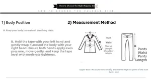 Detailed size guide chart for silk pajamas set showing measurement points and instructions