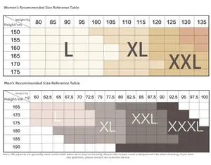 Detailed size guide table for men and women's summer silk pajama sets with measurements