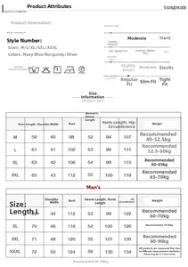 Detailed size chart for men and women silk pajamas set with exact measurements