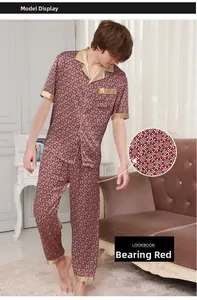 Detail of silk pajamas fabric texture in bearing red with geometric pattern