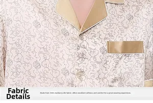 Detail of 100% mulberry silk fabric with vintage pattern and golden satin piping