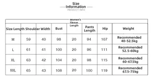 Tableau des tailles détaillé pour pyjamas en soie rayés femme du M au XXL