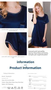 Dettaglio del pigiama in seta blu navy con scollo rotondo, piping bianco e taschino