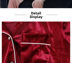 Detailed close-up of velvet pajamas featuring white piping and high-quality fabric