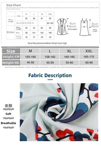 Size chart for women's 3-piece floral satin pajama set showing detailed measurements