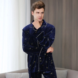 Men's Golden Velvet Pajamas Set Long Sleeve Top And Bottom Soft Warm Autumn Winter Loungewear Sleepwear Homewear Casual Nightwear