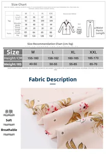 Detailed size guide and measurement chart for women's floral silk pajama set