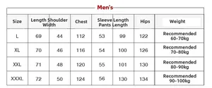 Tableau des tailles détaillé pour pyjamas en soie homme du L au 3XL avec mesures précises