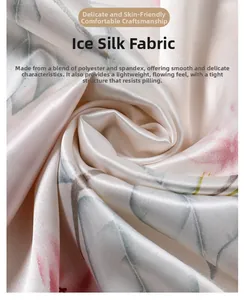Detail of floral printed silk satin fabric with smooth texture and pearl white finish