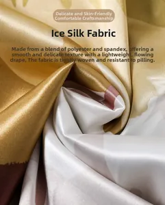 Detail of soft silk-like printed fabric with smooth texture and luxury drape