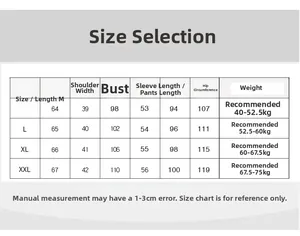 Detailed size chart for silk pajama set including bust, length and weight measurements