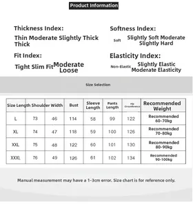 Detailed size guide for men silk pajama set featuring measurements from L to 3XL sizes