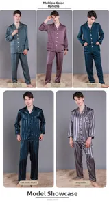 Detailed close-up of men's silk pajama set showing premium texture and classic button-down collar