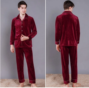 Detail of burgundy island velvet pajamas with waffle texture and contrast piping finish