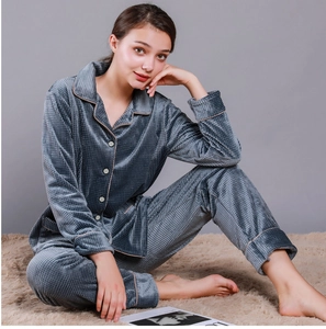 Detail of dark grey waffle texture on soft velvet women's winter pajama lounge set