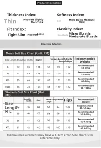 Detailed size chart for men and women silk pajama sets including weight and measurements