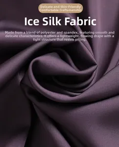 Detail of purple faux silk fabric showing smooth texture and high-gloss drape finish