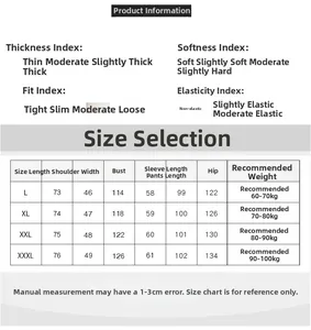 Detailed size chart for men ice silk pajamas set featuring weight recommendations and measurements