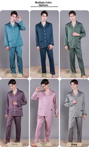 Mens silk satin pajama sets in six colors featuring classic lapel long sleeve design