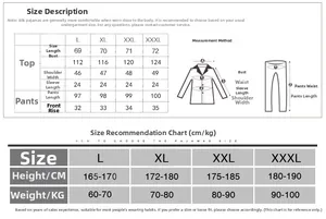Size chart detail for men's silk stripe pajama set with precise measurements L to 3XL