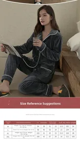 Detailed size chart for women's winter velvet pajama set including weight and height data