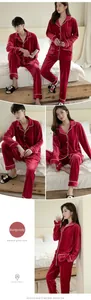 Detail of burgundy velvet pajamas with white piping and classic lapel cardigan style