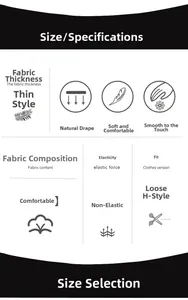 Size chart showing thin silk pajamas fabric density, loose H-shape fit and soft texture