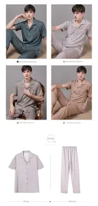 Detailed view of men's silk pajama sets featuring a stylish diamond grid texture and glossy finish
