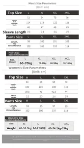 Tableau des tailles avec mesures détaillées pour ensembles pyjamas soie homme femme