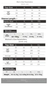Detailed size chart for men and women ice silk pajama sets with exact measurements