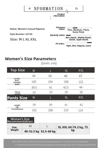 Detailed size chart for women's satin pajamas set with size guides and material specs