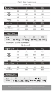 Detailed size chart for men's and women's thickened velvet pajama sets with measurements