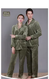 Detail of grass green velvet pajama set with rib texture and contrasting piped edges
