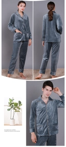 Detail of grey-blue waffle velvet pajamas showing soft texture and lapel collar