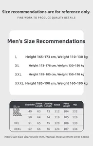 Detailed size chart for men's silk long sleeve wedding pajamas with measurement guide