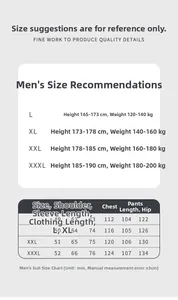Tableau des tailles détaillé pour pyjama en soie homme avec mesures de poids et taille