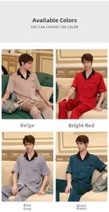 Pigiami da uomo in raso di seta in champagne, rosso, grigio-blu e verde smeraldo set