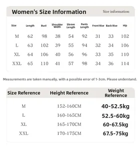 Detailed size chart for women's silk pajama set showing measurements from M to XXL