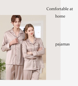 Detail of champagne silk pajamas with red piping and elegant button-down collar design