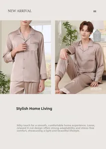 Detail view of champagne silk pajama top with button-up collar and H-line loose fit design