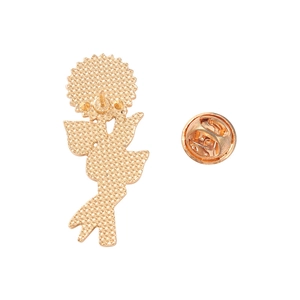 Golden sunflower enamel pin back view with textured surface and butterfly clutch