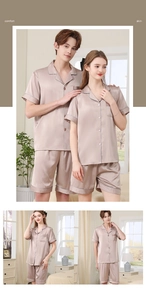 Ensemble de pyjama en satin de soie champagne pour couples avec chemises et shorts assortis