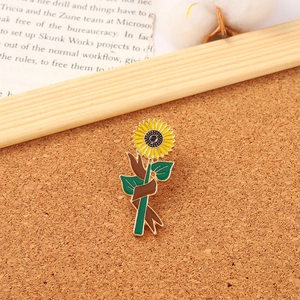 Cute Japanese style sunflower alloy enamel brooch on rustic cork background decoration