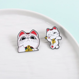 Cute Japanese lucky cat enamel pins set with red and white colors for accessories