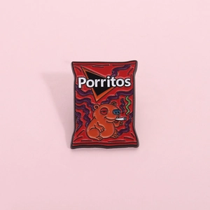 Funny Smoking Capybara Enamel Pin Brooch Creative Potato Chip Bag Design Zinc Alloy Badge For Backpack Clothing Decor