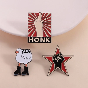 Funny Animal Enamel Pin Badge Honk Goose Slay Duck Boots Red Star Fist Zinc Alloy Brooch Gift For Clothing Bag