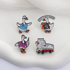Set of 4 creative medical goose enamel pins featuring doctor and nurse cartoon designs