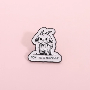 Angry Goat Enamel Pin Brooch Humorous Text Black White Cartoon Animal Zinc Alloy Badge For Clothing Bags Unisex Jewelry
