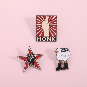 Funny Cartoon Enamel Pin White Goose Honk Slay Boots Brooch Red Star Power Fist Zinc Alloy Badge Jewelry Accessory