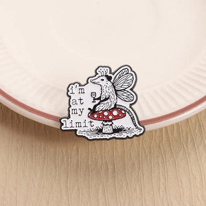 Funny possum on mushroom enamel pin with i'm at my limit text on a ceramic plate